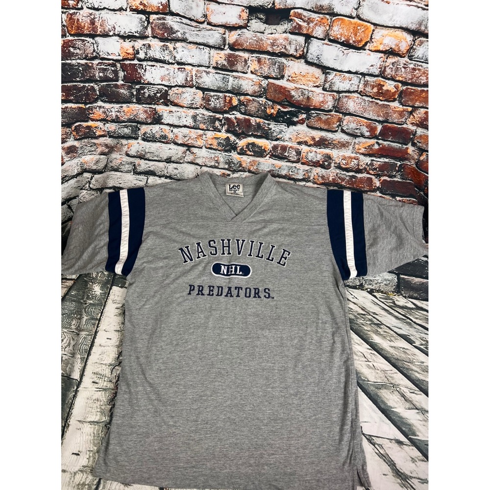 Vtg Lee Sport Nashville Predators NHL T-Shirt Mens Large Gray V-Neck